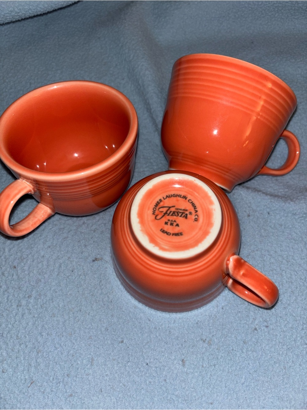 Homer Laughlin Fiesta Coral Orange Ceramic Mugs - Set of 3